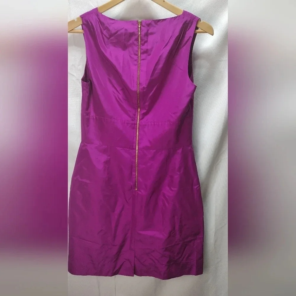 Women Kate Spade Accent Bow Fuchsia Silk Sleeveless Rear Zip Casual Dress Size 8